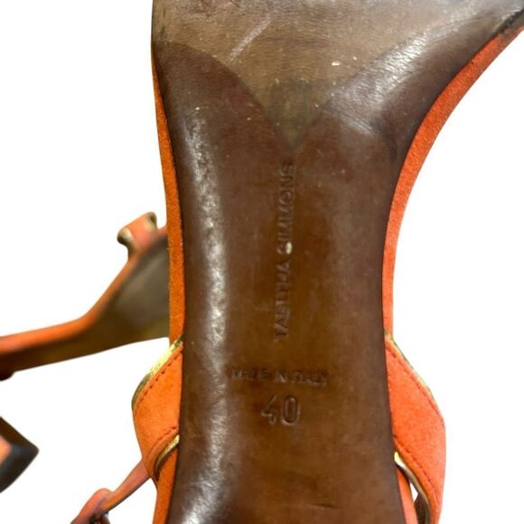 Revolve Tabitha Simmons Orange Suede Leather Scalloped Sandals Block Heels - Picture 8 of 11